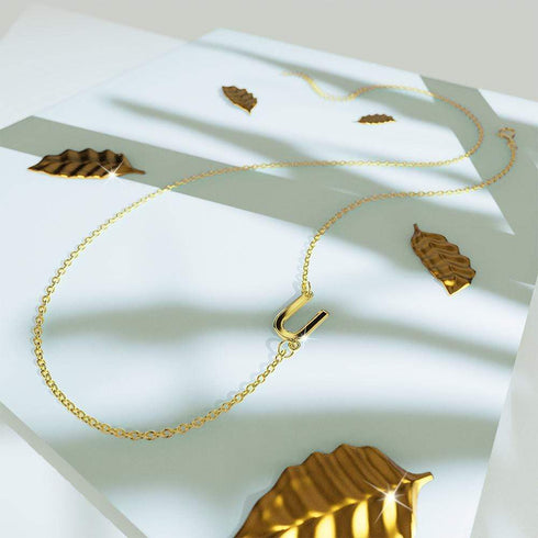 Bold Alphabet Letter Initial Charm Necklace in Gold Tone